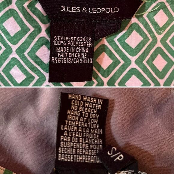 Jules & Leopold Geometric Satin Sleeveless Layering Top Smocked Waist Green S - Picture 8 of 9